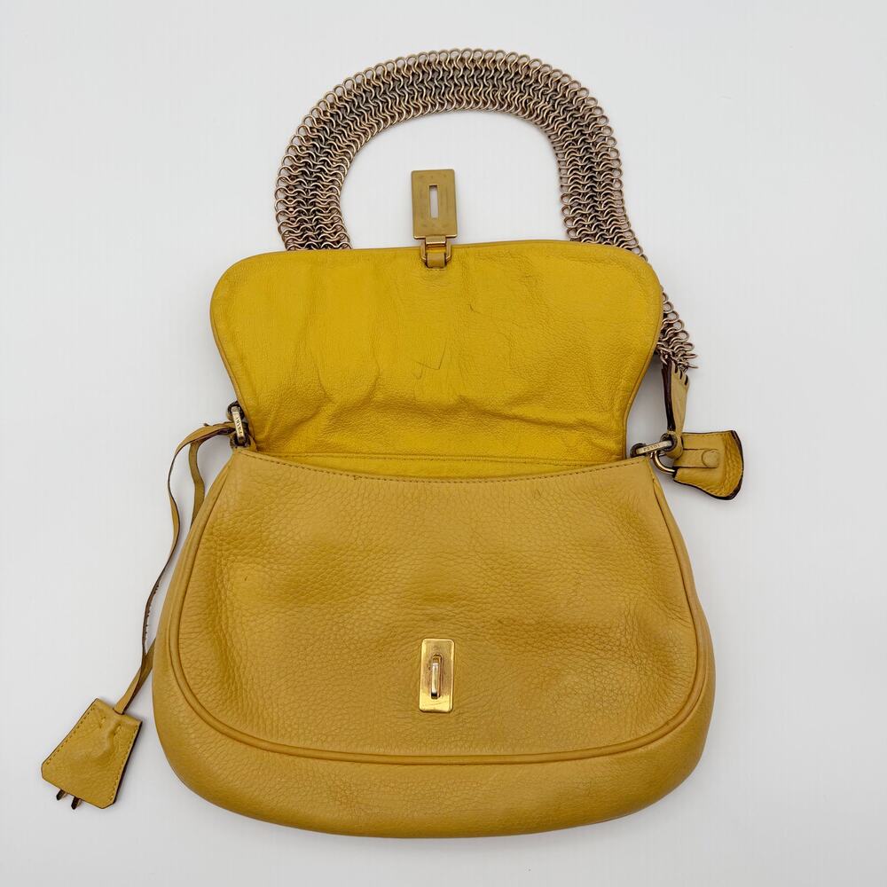 Prada Vintage Ginestra Yellow Vitello Leather Chain Bag Turn-Lock Archive Find - Picture 5 of 13